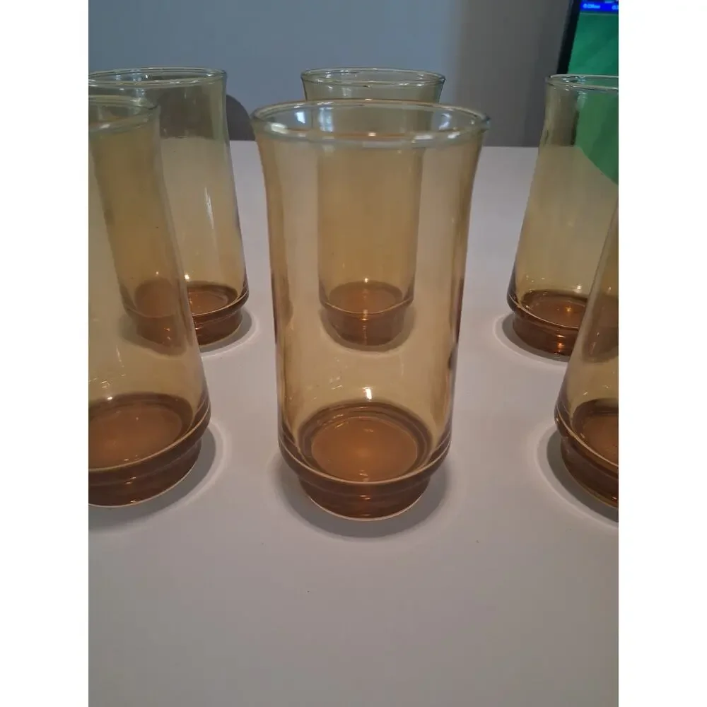 Set of 6 Vintage Anchor Hocking Esprit Honey Gold Amber Highball Glasses 12oz